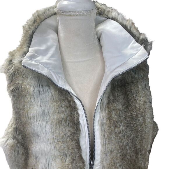 Weatherproof Company Vest Womens M Reversible Faux Fur & White Brown Animal - Picture 4 of 10